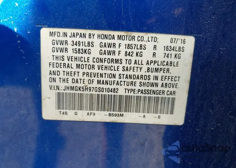 2016 Honda Fit Ex-L из США, поврежденный, VIN JHMGK5H97GS010482